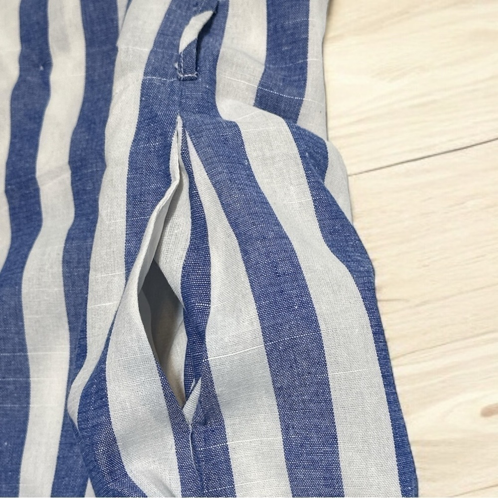 Davi & Dani Blue White Striped Sleeveless Waist Tie Belt Seam Pockets Wrap Dress - Picture 10 of 11